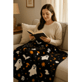 thumbnail image 4 of The Big One Plush Halloween Throw Blanket, Peaceful Ghosts Design, Black Cozy 60" x 72", 4 of 7