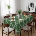thumbnail image 6 of Dark Green Moroccan Table Cloth Waterproof Tablecloths, Middle Century Quatrefoil Plaid Art Tablecloth Dining Table Cover for Kitchen Party Tabletop Outdoor, Rectangle Tablecloth 60x84 Inch, 6 of 9