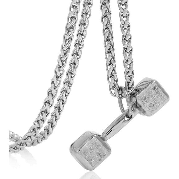 Stainless Steel Weightlifting Barbell Pendant Necklace, Unisex, 24 inch Keel Link Chain