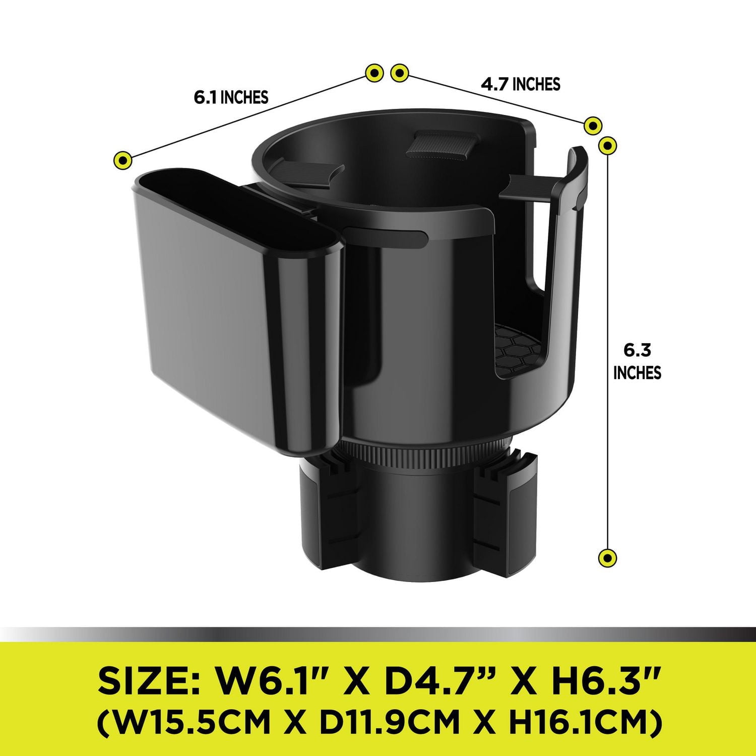 Auto Drive Cup Holder Fit Approx Diameter 4.3'' cups, with Phone Holder 1 Pack AD25C-15, 6.1'' * 6.34'', The cup holder with phone holder is universal fit on most car's console, the cup holder is in approx 4.25'' diameter, big enough to hold large water bottles and mugs, works with most popular brand of bottle which diameter up to 4.2", phone holder is universal fit for width less than 97mm.