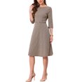 thumbnail image 4 of INSPIRE CHIC Houndstooth Work Dress for Women 3/4 Sleeve Boat Neck Plaid A Line Business Casual Dress S Brown Apricot, 4 of 6