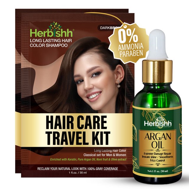 Herbishh Dark Brown Color Shampoo for Gray Hair, Hair Dye Shampoo 3 in 1, 100% Grey Coverage for Men & Women, Long-lasting & Travel-friendly, Ammonia-free, 30 ml (Pack of 2)