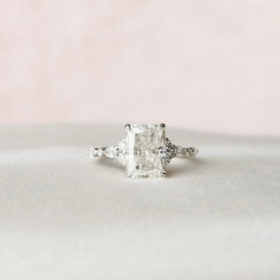 Silvago Jewel White Gold Plated 14K Diamond Ring - Radiant Cut Excellent 1.8 Ct Diamond Ring For Women's - Solitaire with Accent Diamond Rings for Women's -Engagement Wedding Diamond Rings