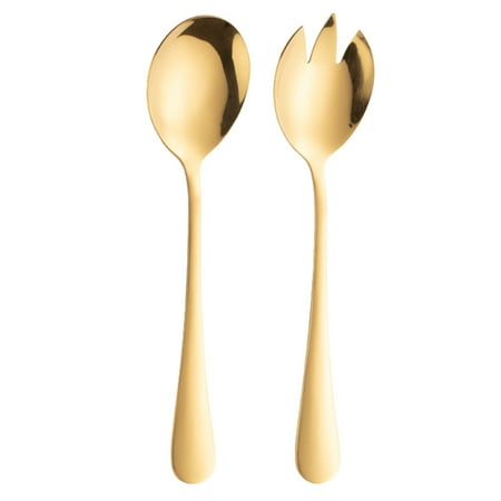 

2Pcs Stainless Steel Serving Spoons Fruit Salad Spoons Salad Fork (Golden)