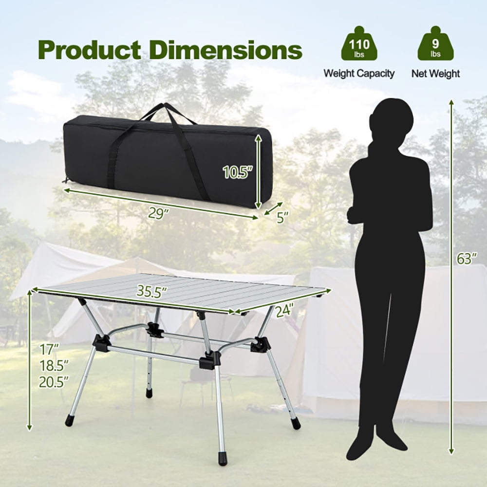 Aimee Lii Folding Heavy-Duty Aluminum Camping Table with Carrying Bag, Foldable Table for Camping and BBQ, Silver
