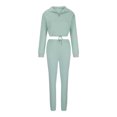 thumbnail image 4 of Scyoekwg Womens Athletic Sets 2 Piece Outfits Stand Collar Long Sleeve Tops Wide Legs Pants Sports Outfits Loose Casual Solid Color Fashion Fall Outfits Tracksuit Set (Blue,XL), 4 of 6