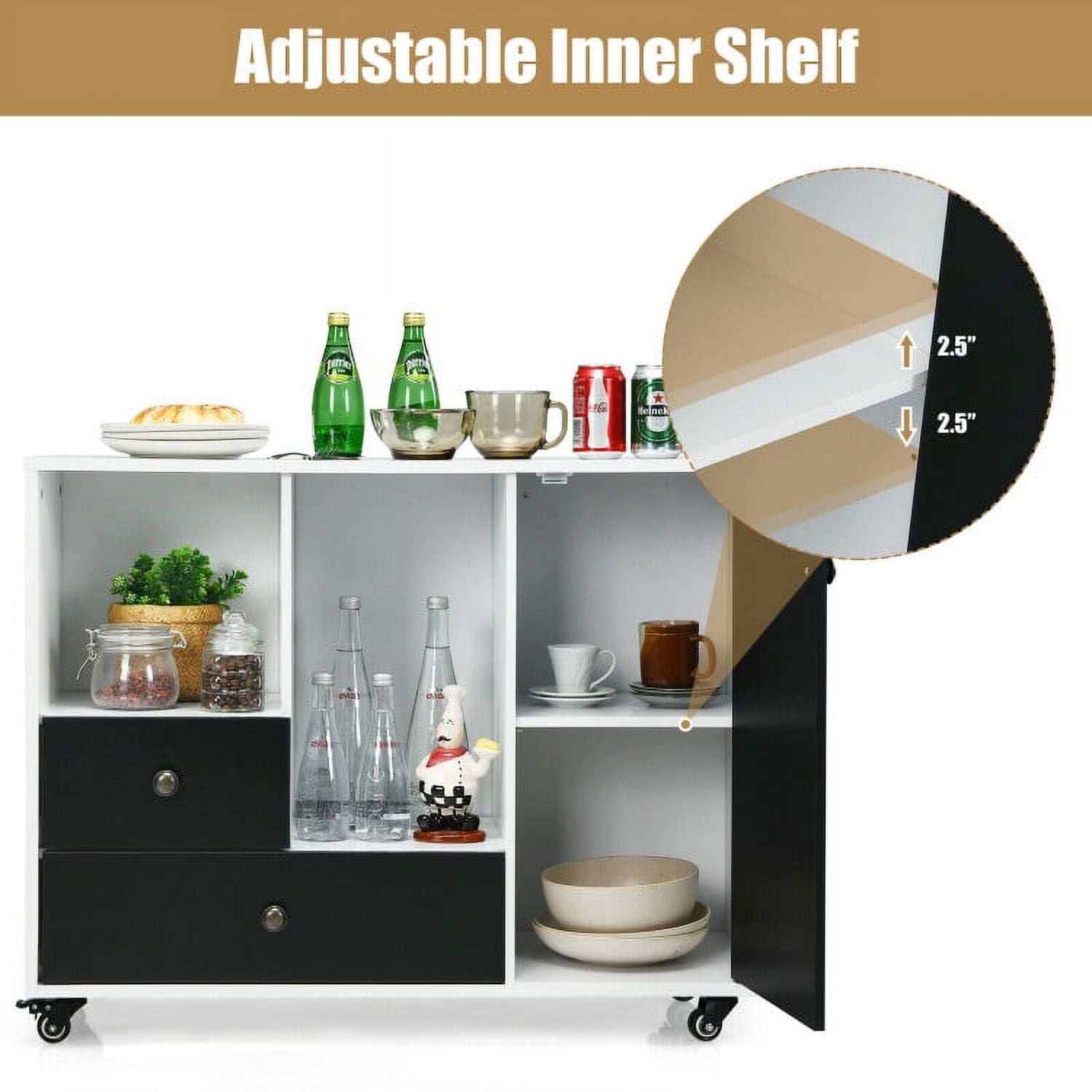 Demi Bonn 2 Drawers Mobile Filing Cabinet with 4 Wheels and Open Shelves for Home and Office, White