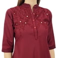 thumbnail image 2 of Bimba Women's Self Embroidered Linen Straight Kurti Kurta Chic Ethnic Indian Tunic, 2 of 9