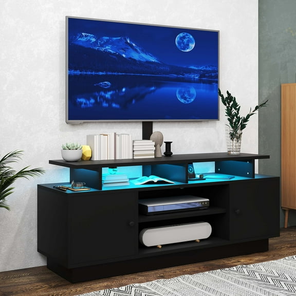 Dextrus 59" TV Stand with Mount for TVs Up to 65", LED Entertainment Center with Power Outlet for Living Room, Black