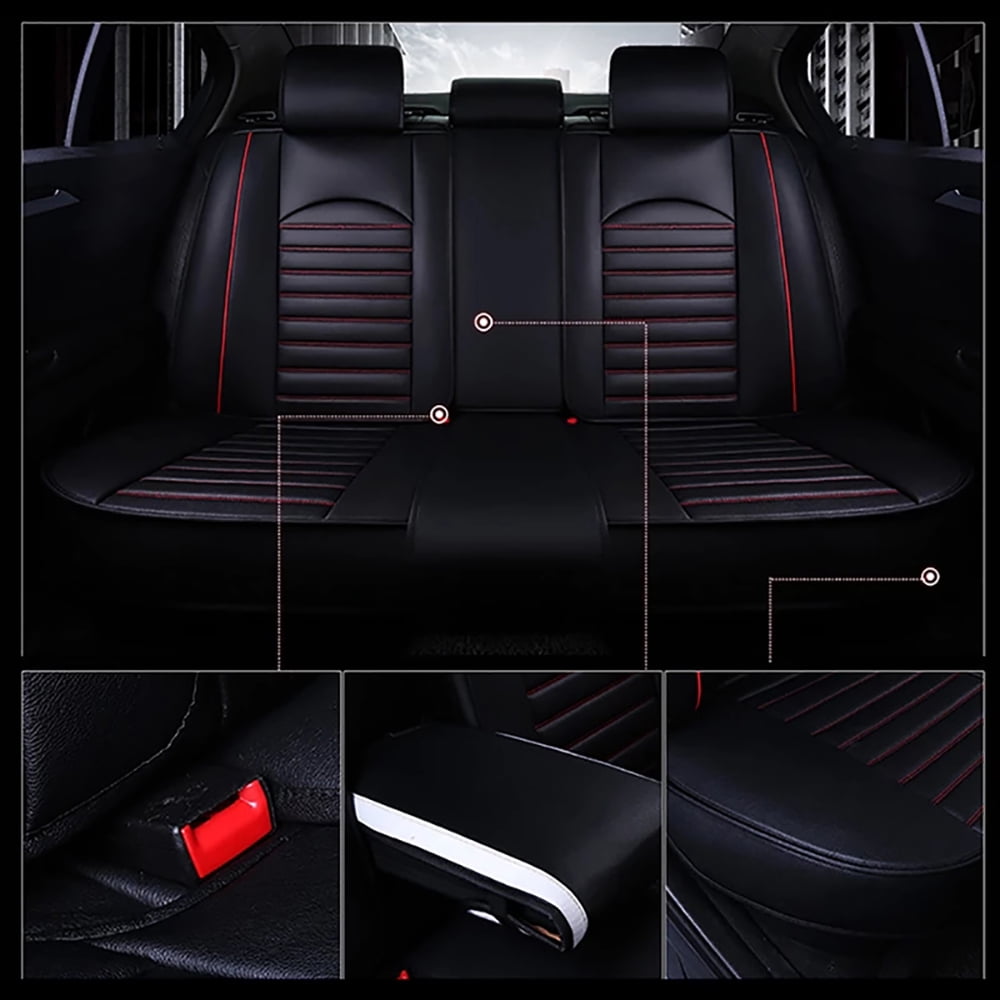 PEPWELL 5Pack Nappa Leather Full Set Car Seat Covers, Universal Fit for Cars/SUV/Sedans, Waterproof Breathable 3D Luxury Design with Airbag Compatibility