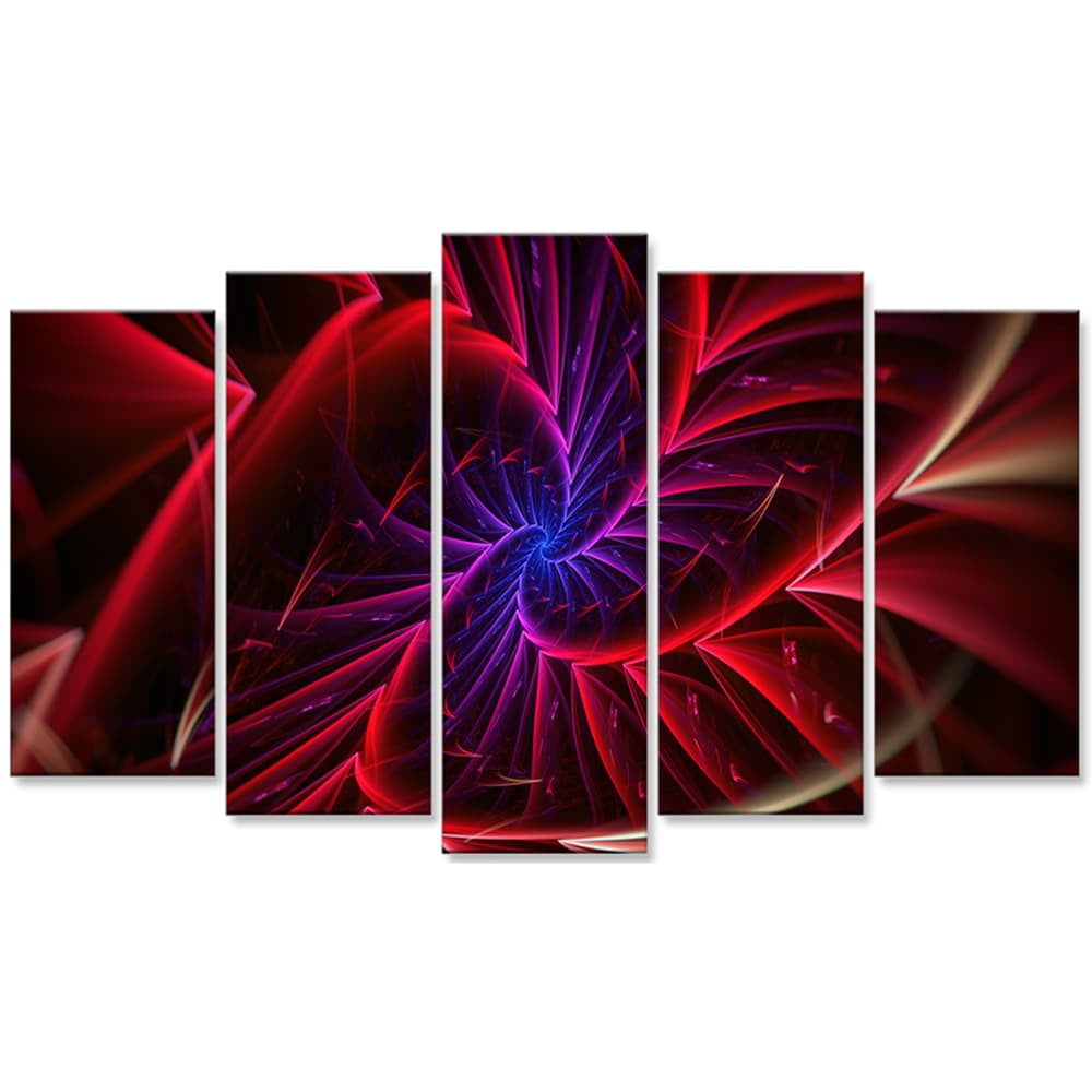DESIGN ART Abstract "Purple & Red Entanglement" 5-piece Canvas Art Print 32 in. wide x 16 in. high - 1 Panel