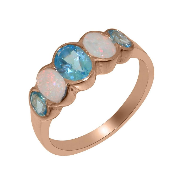 LBG British Made 9k Rose Gold Natural Blue Topaz Opal Womens