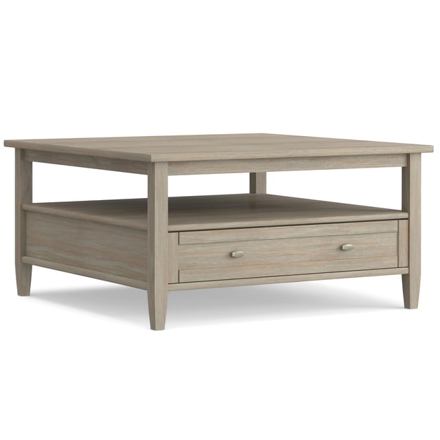 Simpli Home Warm Shaker Wood 36" Square Transitional Coffee Table in Gray
