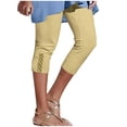 thumbnail image 3 of Women's Capri Pants Summer Solid High Waist Slim Fit Cropped Leggings with Pockets, Elastic Waist Stretchy Soft Fabric, Casual Yoga Workout Gym Lounge Pants for Women, Womens, 3 of 7