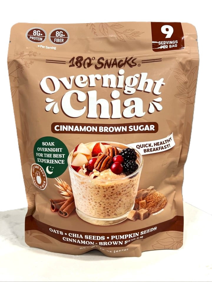 180 Snacks Overnight Chia Oats, Cinnamon Brown Sugar w/ Oats & Pumpkin Seeds, 16 oz, 9 Servings, High Fiber Breakfast Mix