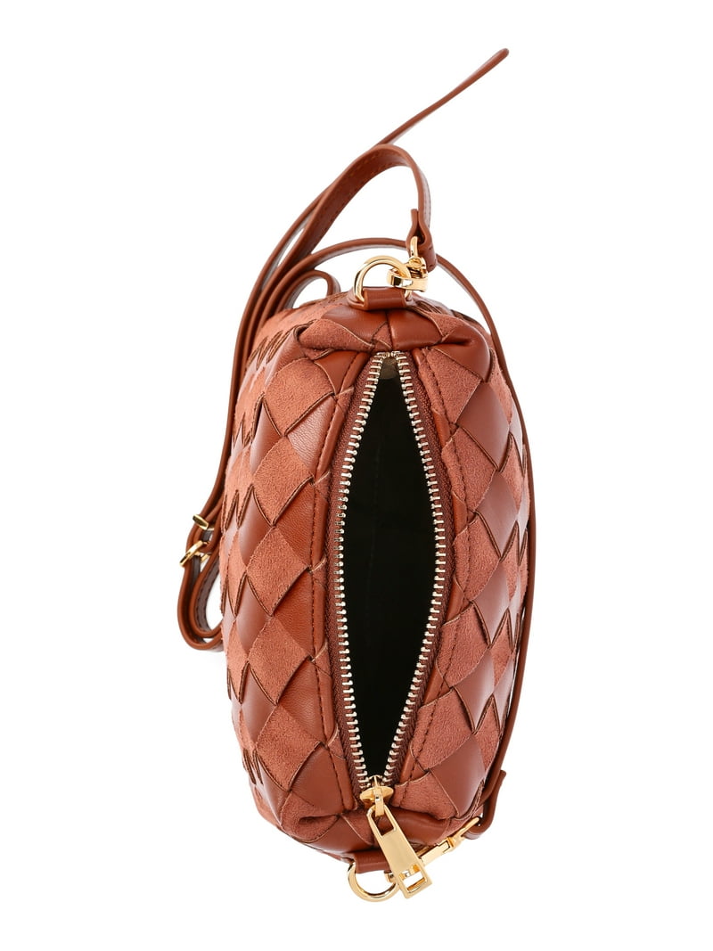 Time and Tru Women's Faux Leather and Suede Woven Camera Crossbody