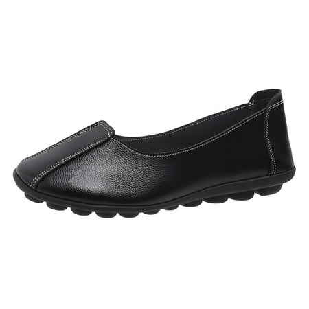 

casual shoes for Women Ladies Casual Shoes Solid Color Flat Sole Comfortable Womens Single Shoes Loafers Casual Shoes PU Dress Sandals for Women Black