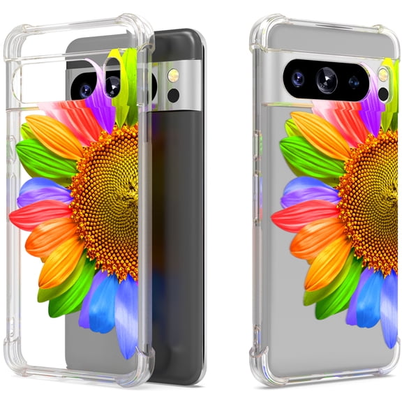 CoverON Phone Design For Google Pixel 8 Pro Case, Clear Flexible Soft Rubber Slim TPU Cover, SunFlower