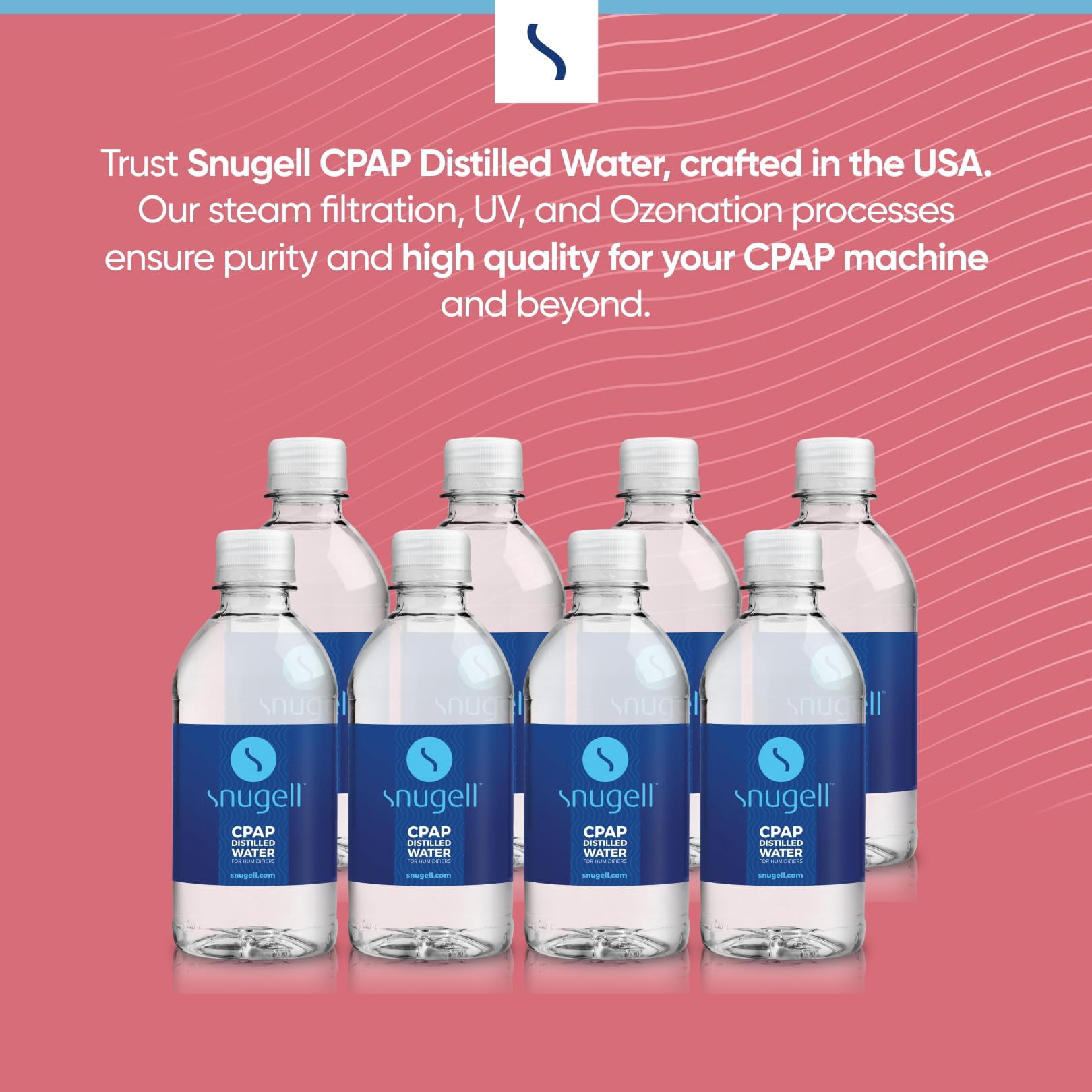 Distilled Water for CPAP Machines by Snugell (8-Pack, 12 oz) – Up to 12 Days Supply – Compact, Travel-Friendly, Clean and Multi-Use