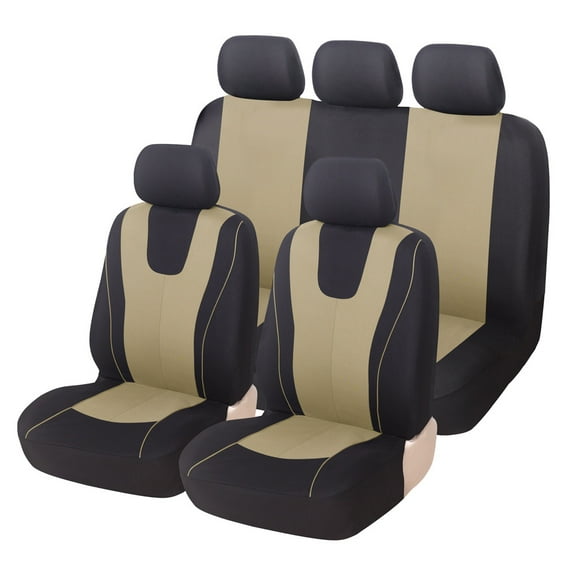 Car Seat Covers Sets for 2000-2021 2022 2023 2024 2025, Full Set Seat Cushion 5 Seats Front Rear Protectors Breathable Interior Accessories,Beige Black