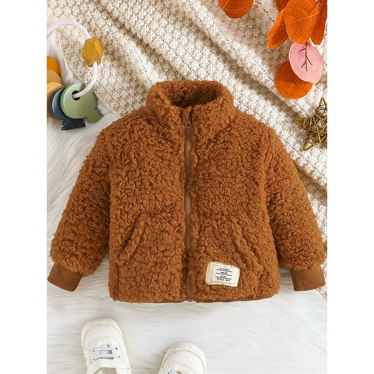 Thaisu Baby Boy Fleece Jacket Long Sleeve Stand Collar Zipped Winter Jacket Outwear with Pockets