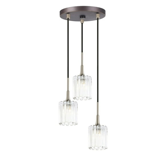 Woodbridge Lighting Regent Park 3Lt Glass Pendant in Brass/Bronze/Swizzle