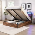 thumbnail image 4 of Full Size Wooden Platform Bed Frame with Bookcase Headboard & LED Lights, No Spring Box Needed, Rustic Brown for Bedroom, 4 of 23