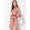 thumbnail image 2 of INSPIRE CHIC Vestido camisero de manga larga floral vintage con cuello en contraste y botones en la parte delantera para mujer Rosa L, 2 of 5