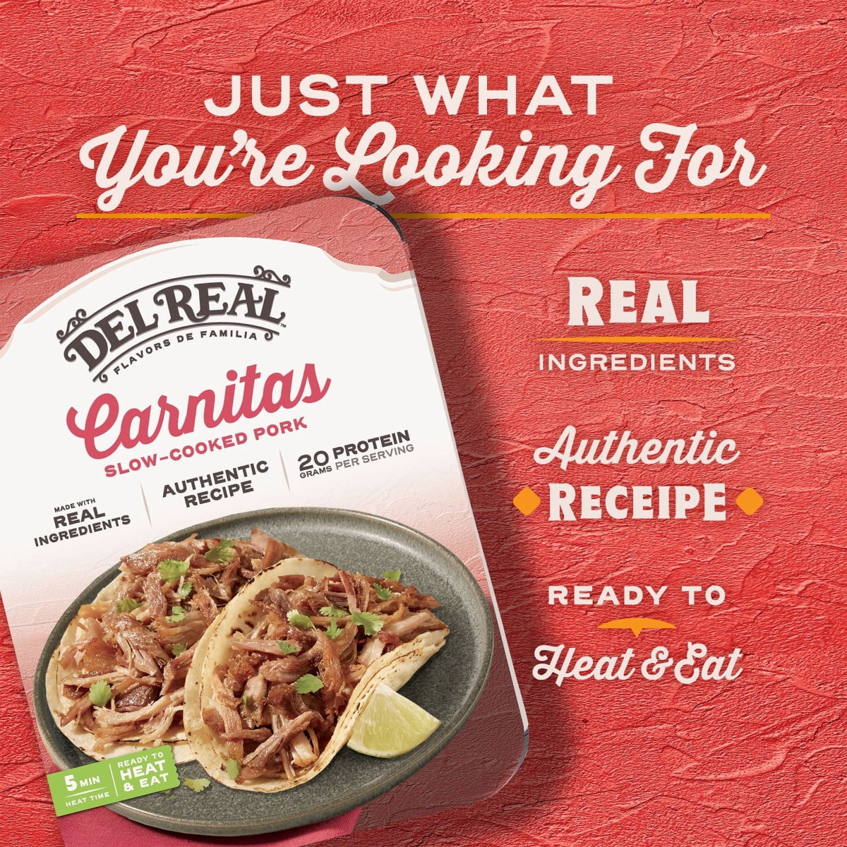 Del Real Foods Slow Cooked Pork Carnitas, 15 oz ( Fully Cooked)