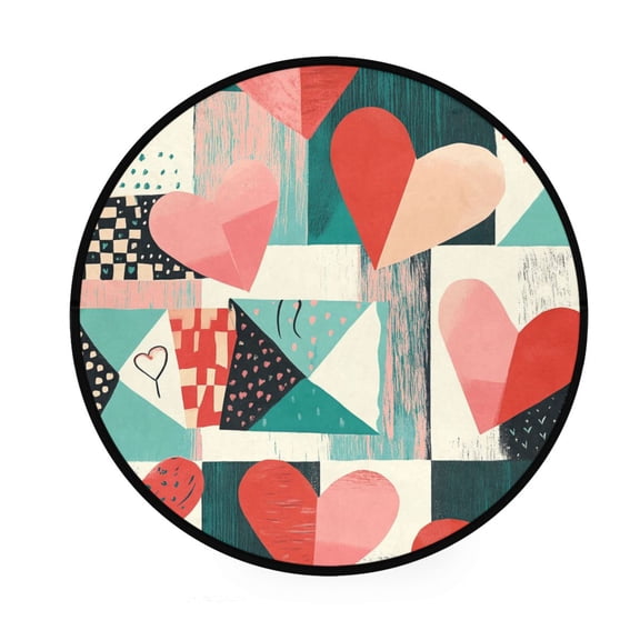 BZSMCE Round Decorative Floor Mat Patchwork Of Love Pattern 36.2IN