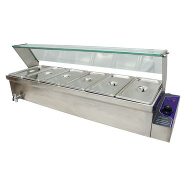 6 Pot Electric Food Soup Warmer Commercial Buffet Food Warmer Restaurant Canteen Food Heater Single Row Glass Shield 110V