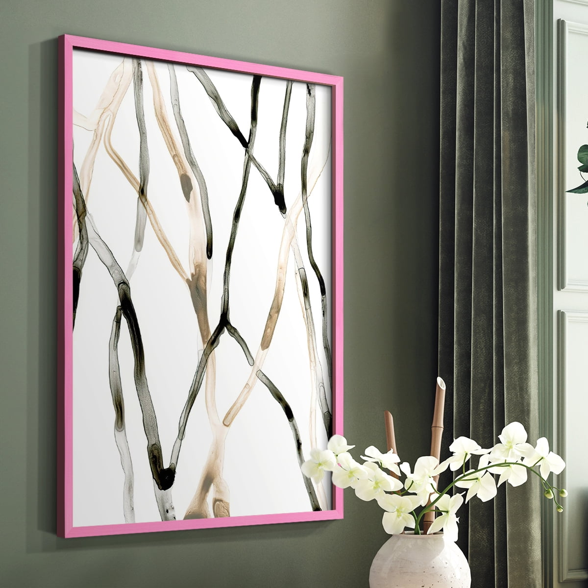 Runnel XII Framed Print in Pink Solid Wood Framed Print No Nail Hanging