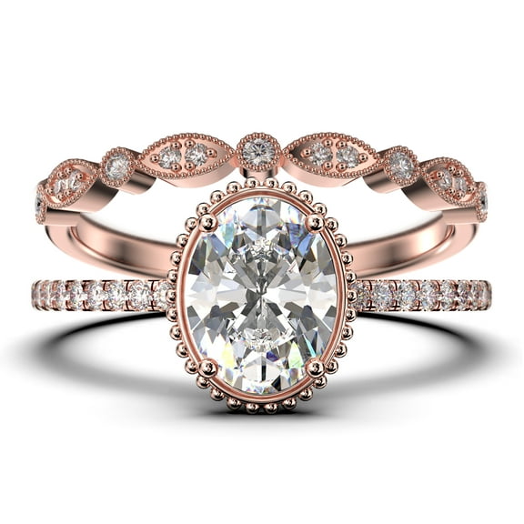 Gorgeous Minimalist 2.00 Carat Oval Cut Diamond Moissanite Engagement Ring, Floral Wedding Ring, One Matching Band in 925 Sterling Silver With 18k Rose Gold Plating, Gift For Her
