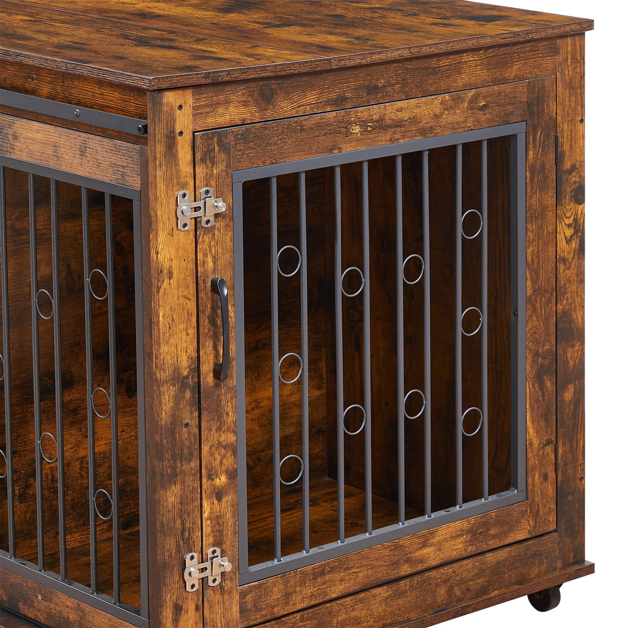 Pefilos 39" Dog Crate for Medium Dogs Sliding Door Wooden Dog Cage with Partition for Two Puppies Dog House Indoor, Brown Pefilos 39" Dog Crate for Medium Dogs Sliding Door Wooden Dog Cage with Partition for Two Puppies Dog House Indoor, Brown