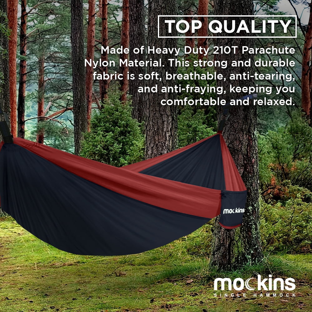 Mockins Navy & Red Camping Hammock with Adjustable Tree Straps & Bonus  Frisbee | Portable & Lightweight Nylon Parachute Hammocks| Indoor & Outdoor  Use