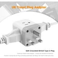thumbnail image 3 of US to UK Plug Adapter, Type G UK Travel Plug Adapter, Ireland Scotland Dubai Power Adaptor with 3 Outlets and 2 USB Ports, USA to England London British Qatar Kenya Outlet, 3 of 9