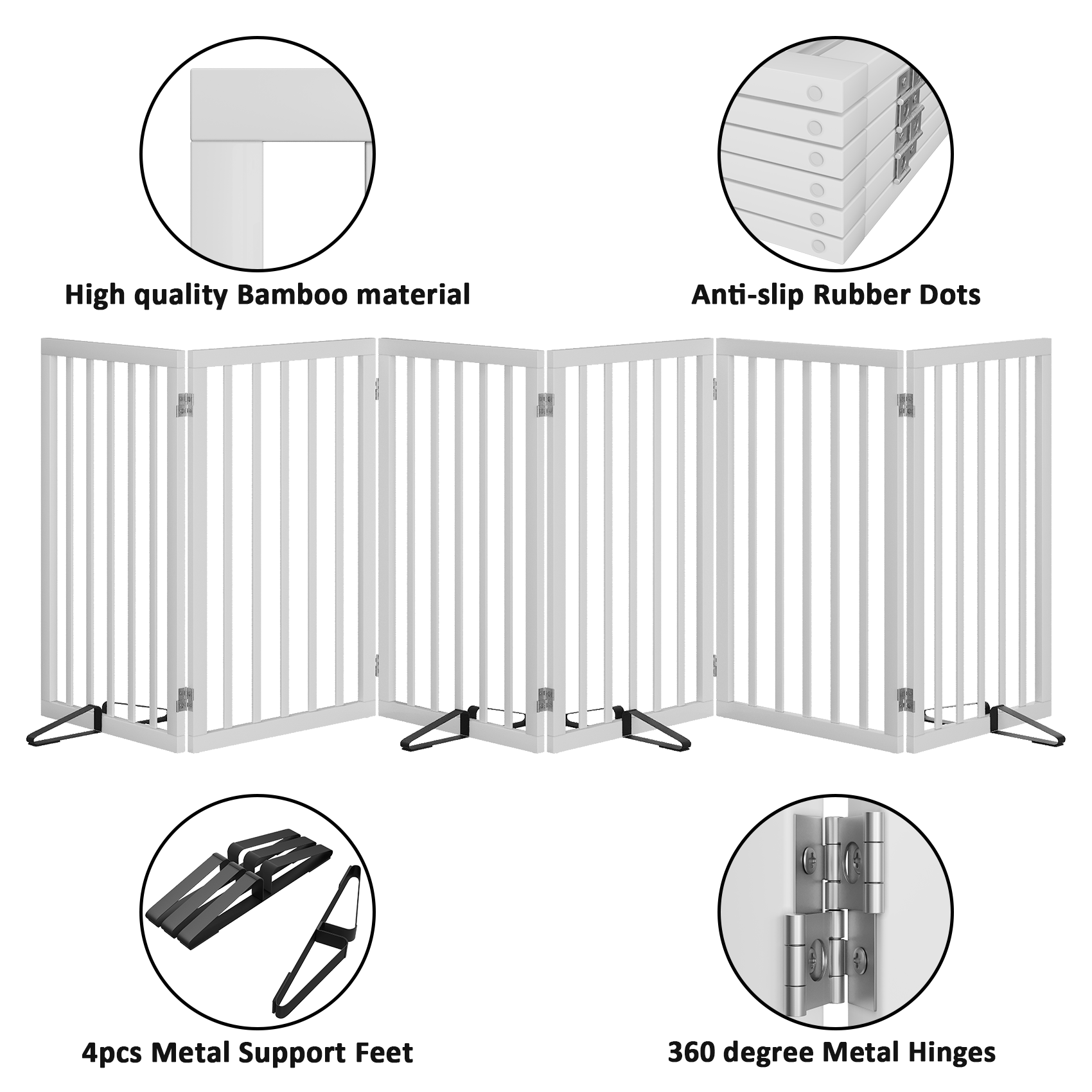 Smart FENDEE 33" Tall Foldable Bamboo Freestanding Pet Gate with Dog Gate and Four Support Feet, Expands to 110 in Wide