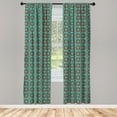 thumbnail image 4 of Ambesonne Floral Boho Window Curtains, Folk Bicolour Shapes, Each 28" W x 63" L, Sea Green and Red, 4 of 4