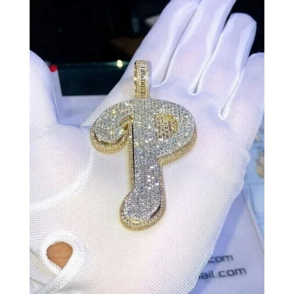 3Ct Round Cut Real Moissanite Customize P Letter Pendant 14K Yellow Gold Plated