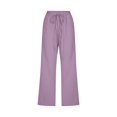 thumbnail image 4 of Women Casual Capris Straight Leg Drawstring Elastic Waist Linen Pants with Pockets, 4 of 5