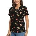 thumbnail image 5 of Yiaed Red White Flowers Print Women's T Shirt V-Neck Short Sleeve Shirt Casual Breathable Tee Summer Tops-Small, 5 of 5