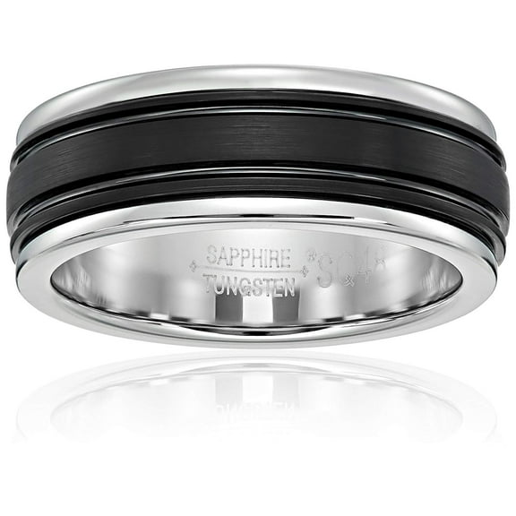 Forever Facets Grooved Black Sapphire Tungsten Comfort Fit Wedding Band, Male, Size 9.5