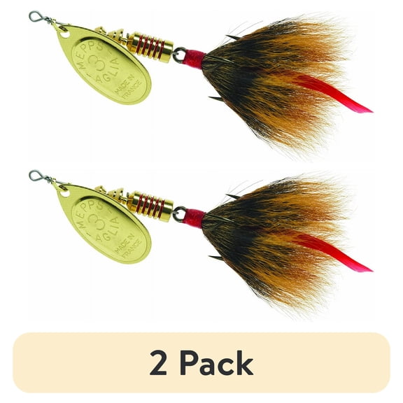 (2 pack) Mepps Dressed Aglia Inline Spinner, 1/4 oz, Gold and Brown