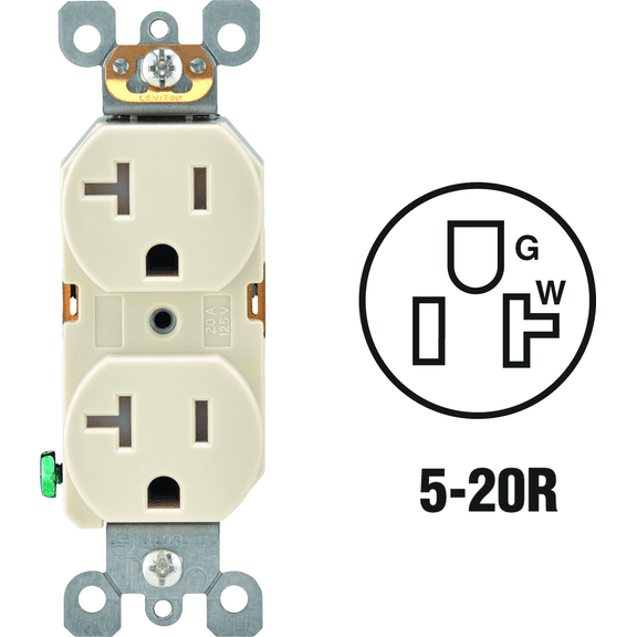 Leviton 20A Duplex Receptacle in Almond — UL Listed for US Residential Electrical Code Compliance, Drop-in NEC-Standard Wiring