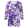 thumbnail image 4 of Darzheoy Womens Tops Round Neck Mid-Length 3/4 Sleeve Seamless Hoodless Loose Sweatshirts Drop Shoulder Printed Lightweight Fall Winter Floral Graphic Blouses, 4 of 4