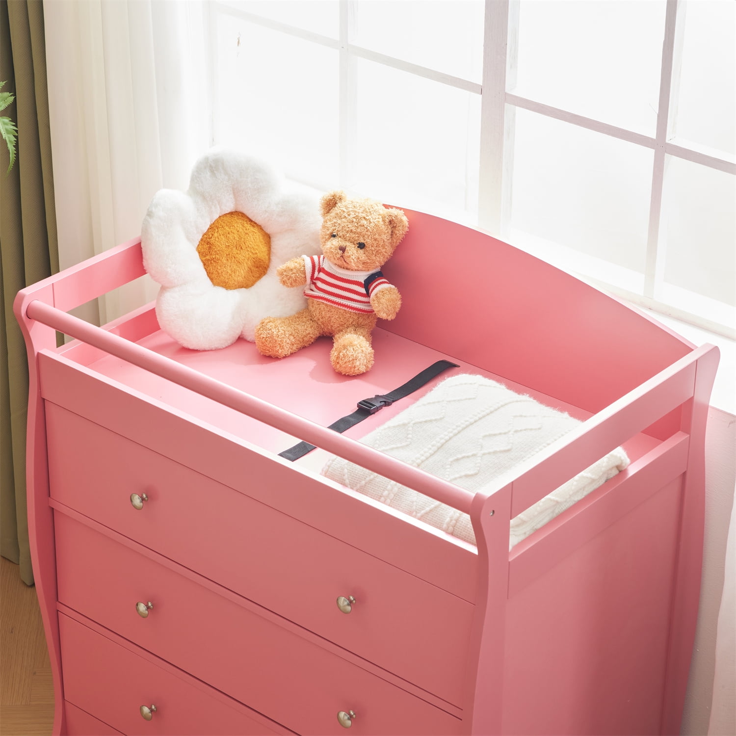 Zimtown Changing Table with Drawers 3 Drawer Baby Changing Dresser Infant Diaper Station Nursery Organizer with Storage Pink