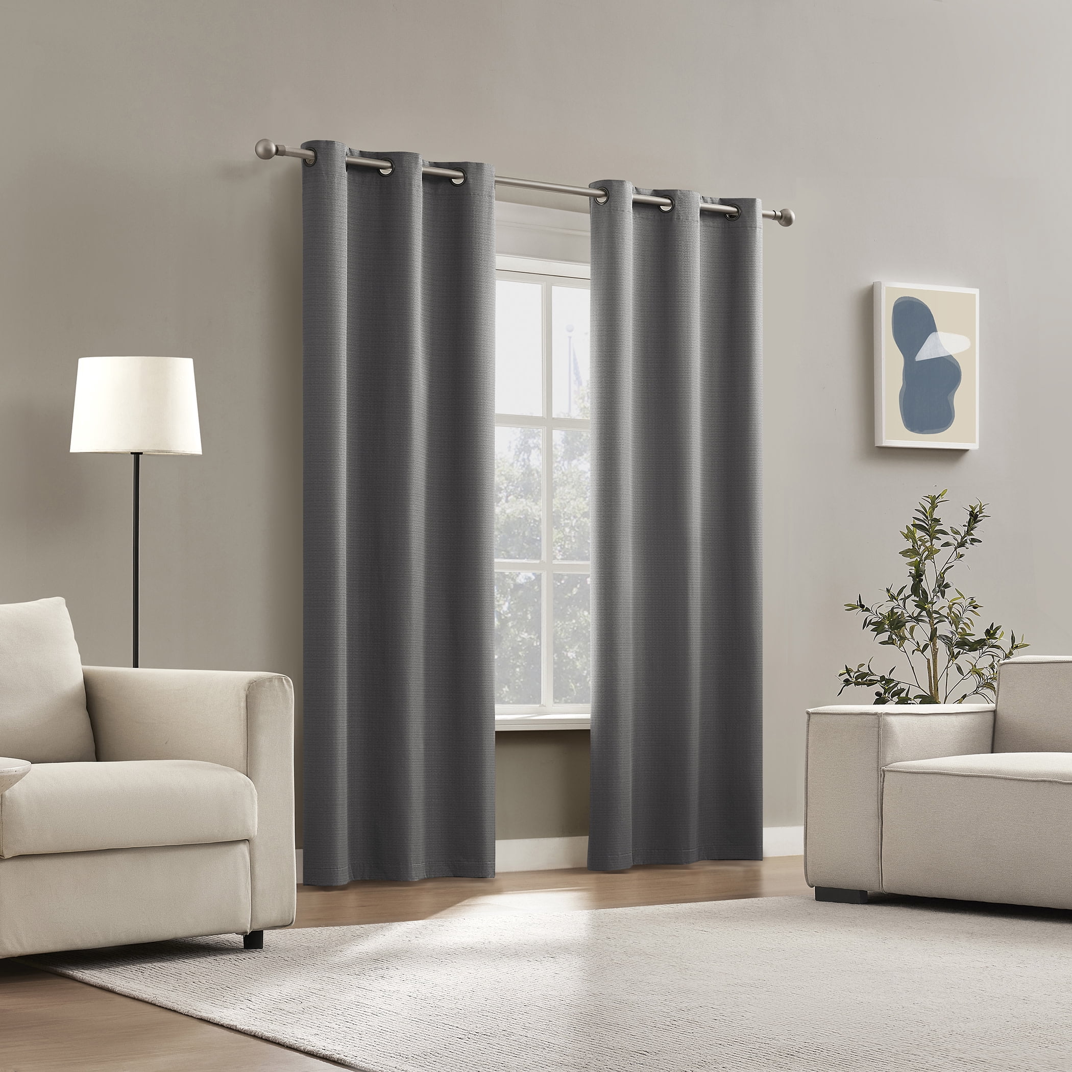 Sun Zero Bryant 2-Piece Textured Thermal Insulated 100% Blackout  Grommet Top Curtain Panel, Gray, 37”W x 95"L