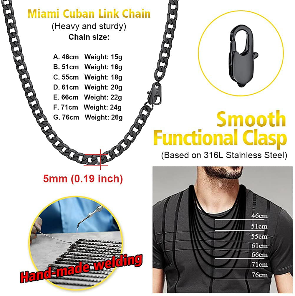Come Gift Box L:36cm-76cm Black/Silver/Gold Tone Stainless Steel Cuban Chain Necklaces for Men Women W:4mm-13mm Hypoallergenic Jewelry Nickel-Free