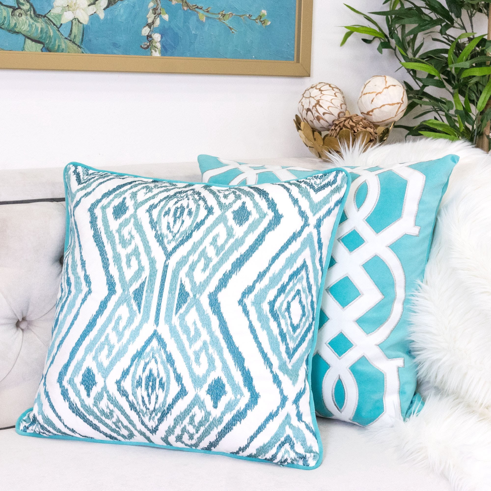 Chelsea Turquoise Abstract Polyester 20 in. x 20 in. Throw Pillow