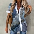 thumbnail image 2 of Moda mujer solapa impresión botón frontal cárdigan manga corta camisa Tops abrigo Pompotops  hkajfhjk474188, 2 of 4
